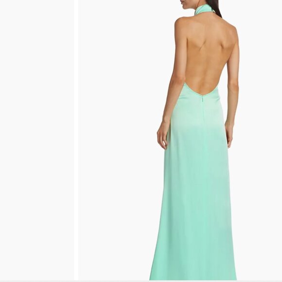 LAPOINTE Satin Halter Gown in Seafoam - Picture 4 of 7